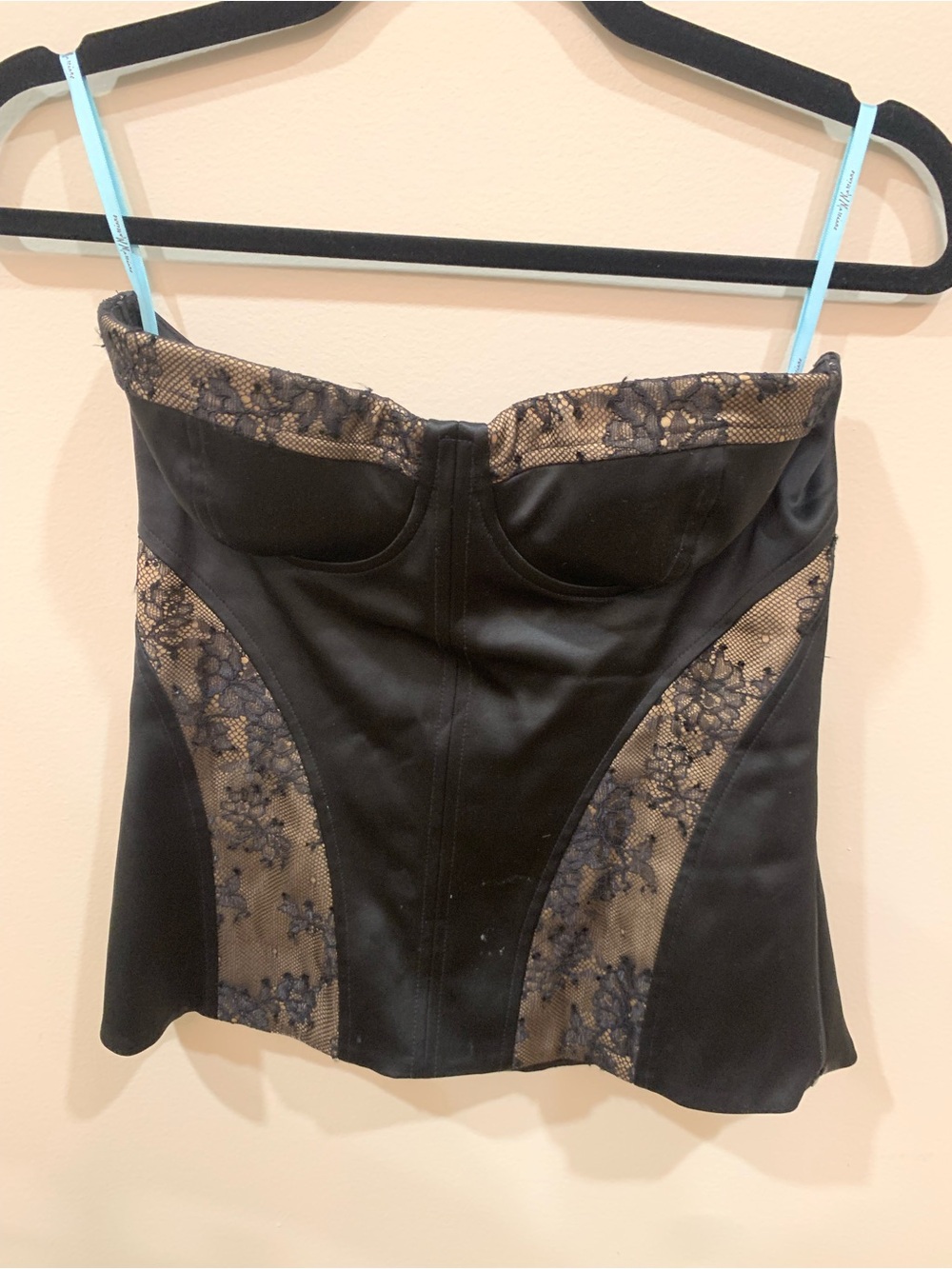Marciano Black and Nude Lace Bustier Top